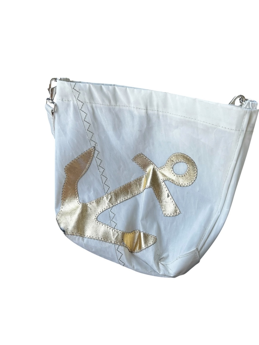 Sea Bag Crossbody Tote with Gold Anchor Appliqué - Large